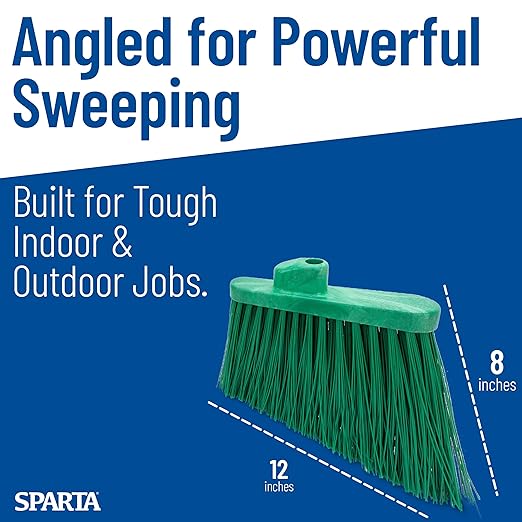 SPARTA Plastic Broom Head, Angled, Un-Flagged for Large Debris Indoor, Outdoor, Home, Restaurant, Lobby, Office, 12 Inches, Green, (Pack of 12)