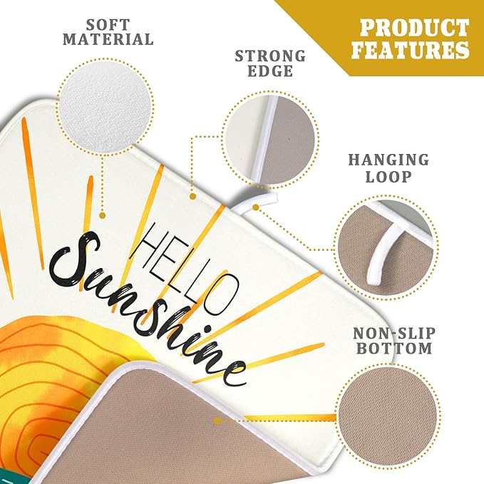 Summer Seaside Sunset over Sea Dish Drying Mat for Kitchen Counter,Hello Sunshine Drying Mat 16 x 18 Inch with Absorbent Reversible Microfiber Drying Pad for Coffee Bar