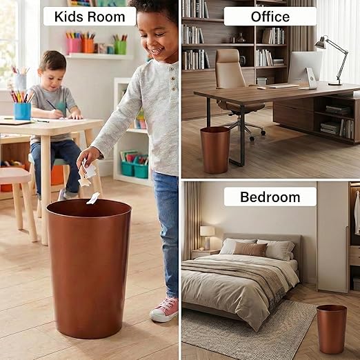 Mini Waste Basket - Durable Small Plastic Garbage Trash Can Bin - Lidless Open-Top, Slim Profile for Compact Spaces - Suitable for Home, Bathroom, Office, Bedroom, Kitchen and More, Copper