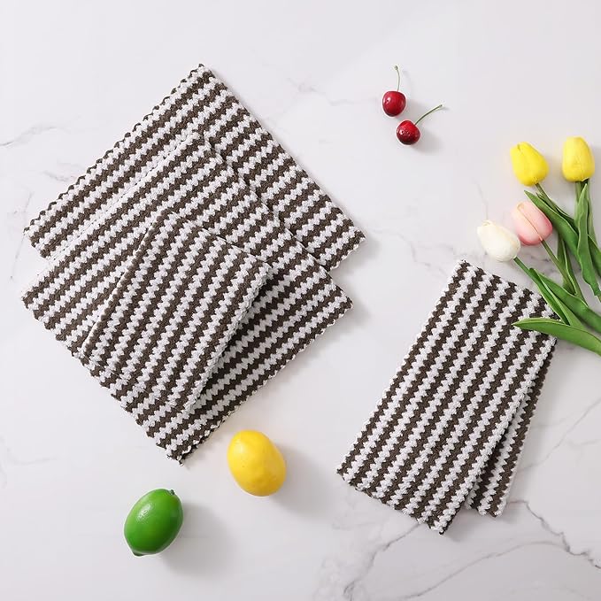 Homaxy 18 Pack Kitchen Dish Cloths, Ultra Soft and Absorbent Dish Towels, Reusable Fast Drying Microfiber Cleaning Cloth, Coral Velvet Wave Design Lint Free, 10 x 10 inches, Brown