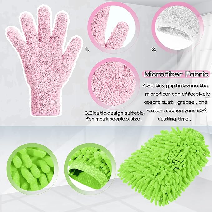 6 Pcs Microfiber Dusting Mitt Gloves for Plants Washable Dusting Gloves for House Cleaning Furniture Car Washing