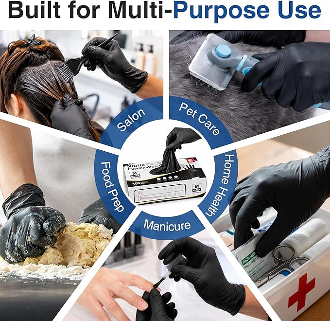 Schneider Nitrile Exam Gloves, Black Latex Free Powder Free Disposable Gloves for Medical, Cooking, Cleaning, and Food Prep