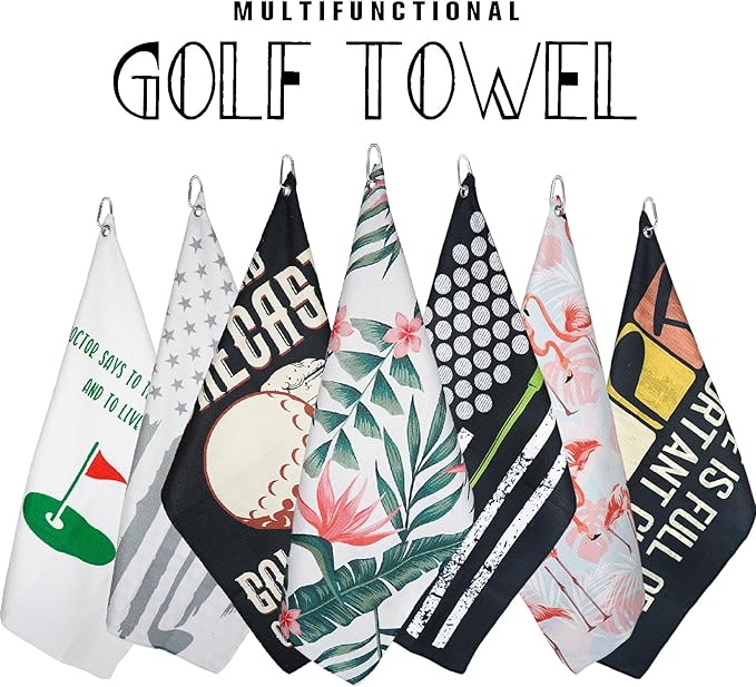 Tropical Plants Golf Towel and Brush Set, Microfiber Waffle Golf Bag Towel with Clip, Golf Cleaning Kit for Men and Women, Leaves Golf Accessories for Golf Fan, Golf Lovers Golfers Retirement Gift