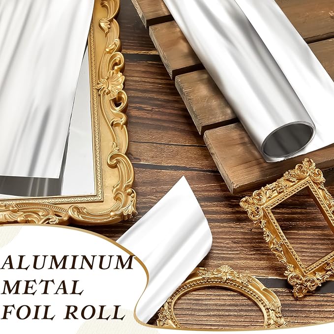 Yaocom 1 Roll Aluminum Metal Crafts DIY Foil 12 Inch x 20 ft x 0.1 mm Thick for Art Project Aluminum Flashing Roll Wide Sheet Multipurpose Metal Sheets for DIY and Crafting Projects (Silver)