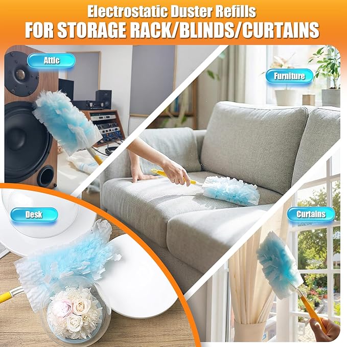 30 Count Duster Refills Compatible with Swiffer Duster, 180° Disposable Multi-Surface Microfiber Cleaning Dusters, Unscented