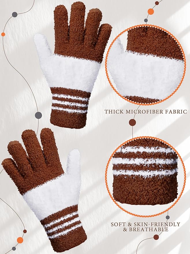 Patelai 3 Pairs Microfiber Plant Dusting Gloves Leaf Cleaning Gloves for Indoor Plants, Blinds, Furniture, House (Large,Gray, Orange, Brown)