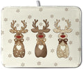 Christmas Reindeer Snowflakes Dish Drying Mat for Kitchen Counter 18x24 Inch Winter Xmas Holiday Drying Pads Microfiber Absorbent Dish Draining Mat Large Dish Drainer Rack Mat