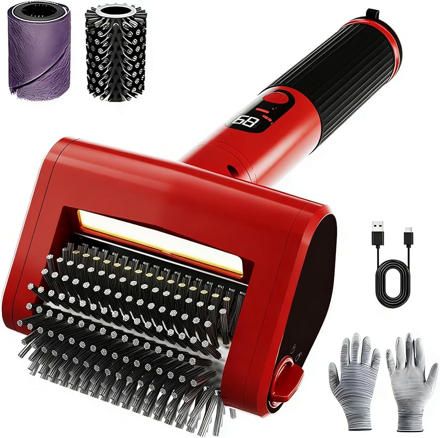 Electric Grill Brush with LED Light, 650 RPM High-Speed Non-Shedding Spinning Cleaner, Removable Washable Brush Head and 2 Scouring Pads, Rechargeable BBQ Cleaning Tool for Outdoor Grilling & Camping