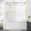 Frameless Bathtub Shower Door, 56-60" W x 60" H Single Sliding Tub Shower Glass Doors, 5/16" (8mm) SGCC Tempered Glass Bath Tub Door with Explosion-Proof Film, Brushed Gold, Easy to Clean