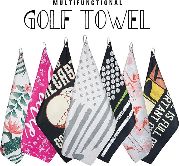 American Flag Microfiber Waffle Golf Towel with Clip, Golf Cleaning Kit, Funny Golf Accessories for Golfers