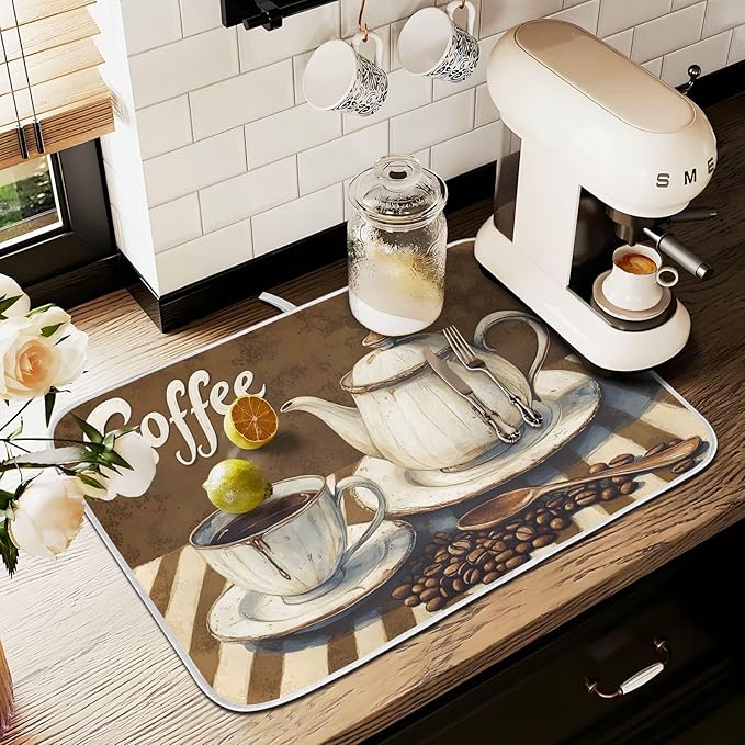 Coffee Themed Dish Drying Mat for Kitchen Counter Absorbent Microfiber Large Drying Pad Dish mats for Kitchen Countertops 18 x 24 Inch243