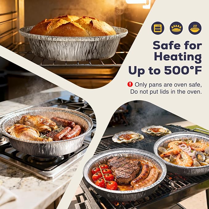 Fit Meal Prep 45 Pack 9” Round Aluminum Foil Pans with Lids, Pie Tins Disposable 9 inch with Lids, Take Out Containers, Freezer Oven Safe Aluminum Baking Pans for Storing, Cooking, Storage, Reheating