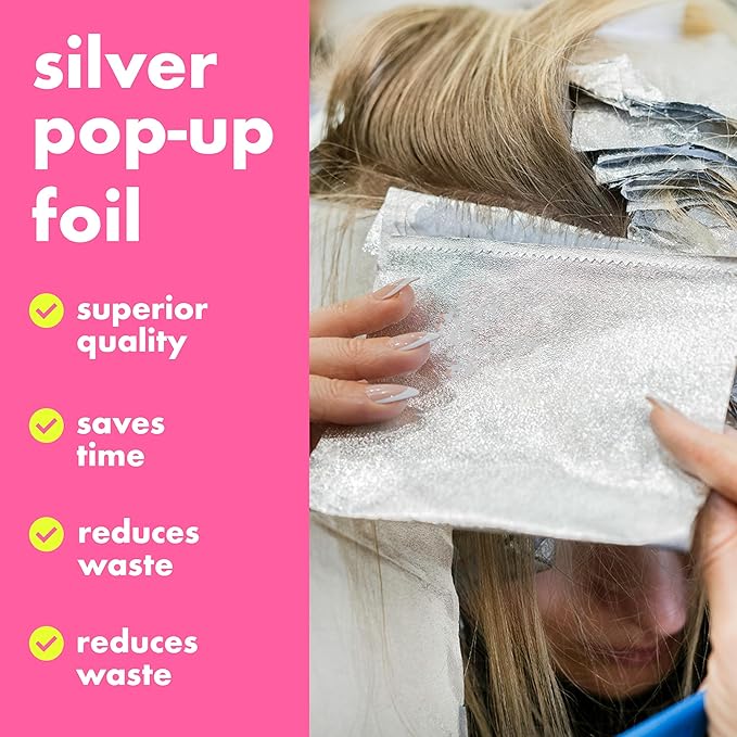 Colortrak Embossed Sheets Silver Aluminum Foil Pop-up Dispenser, 8 Boxes (8000 Pre-cut Sheets) Non-slip Textured Silver 5 x 11 Sheets for Hair Foil Coloring and Highlighting Sheet Applications