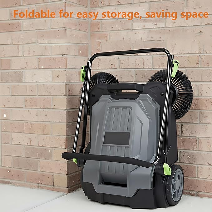 Walk-Behind Hand Push Floor Sweeper, 25.6" Sweeping Width Manual Non-Electric Sweeper with 5-Gallon Waste Container, Angle & Height Adjustable Folding Handle for Walkway, Yard, Garage, Patio