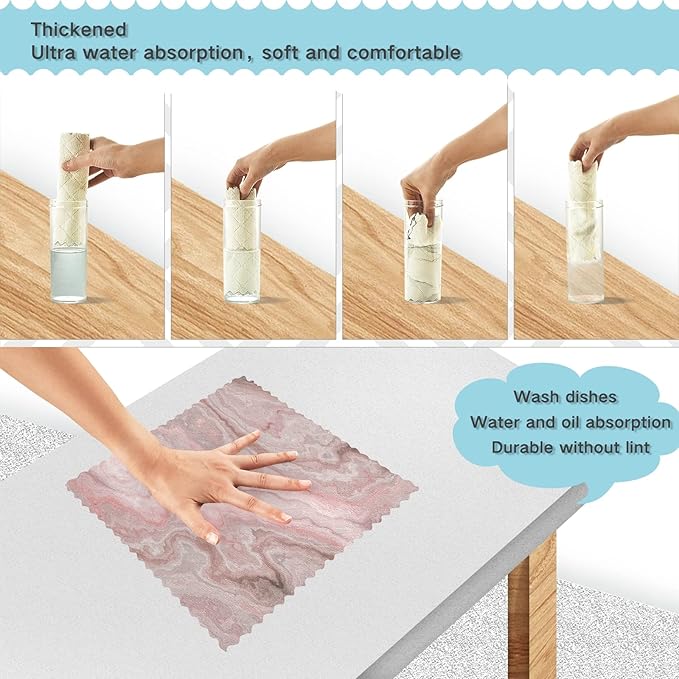 ALAZA Dish Towels - Rose Gold Marble Pink Dish Cloths, Super Absorbent Coral Velvet, Lint Free, Soft Towel Kitchen Accessories Set of 6, 11"x11"