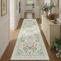 2'6" x 8' Floral Runner Rug, Washable Runners for Hallways, Green Vintage Boho Kitchen Rugs, Non Slip Hallway Runner Carpet for Indoor Hallway, Kitchen, Laundry Room and Bathroom