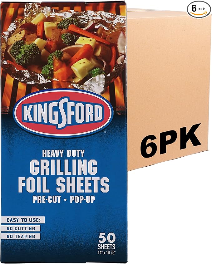 Kingsford Heavy Duty Pop-Up Grilling Foil Sheets - Pre-Cut Disposable Aluminum Sheets for Cooking, BBQ, Smoking, Roasting - No Cutting or Tearing Needed - Non-Stick Tin Foil Wrap, 50 Count - 6 Pack