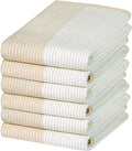 Premium Kitchen Towels (20”x 28”, 6 Pack) | Yarn Dyed Flat Woven Stripe Kitchen Towel Set| 238 GSM | Highly Absorbent with Hanging Loop | Tan