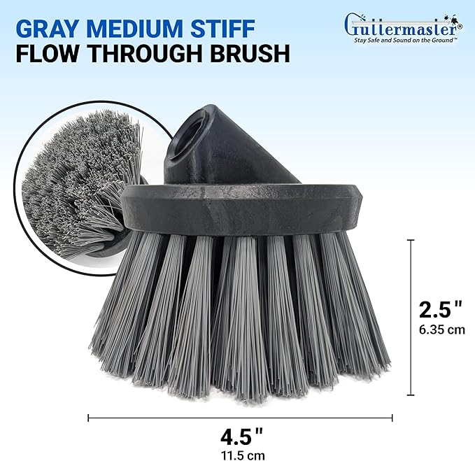 Guttermaster GM-314P Grey 4.5 Inch Diameter Round Medium Stiff Flow Through Brush for Decks and Sidewalks