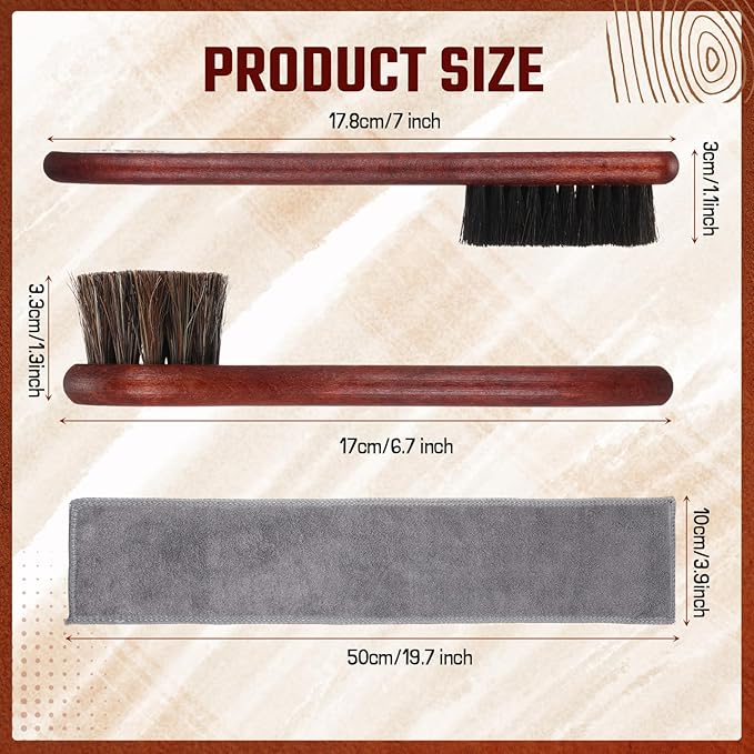 Vesici 5 Pcs Horsehair Shoe Polish Brush Kit Horse Hair Brush for Leather Boot Brushes Microfiber Cloth Leather Shine Polish Shoe Care Scrubber Clean Dauber Applicators