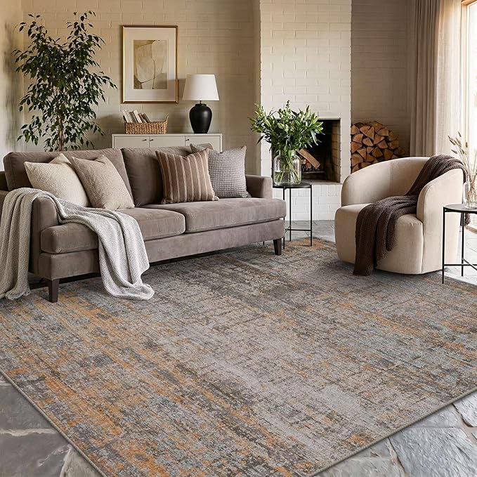 6x9 Washable Area Rug for Living Room, Modern Abstract Large Boho Rugs for Office, Dining Room, Kids Room, Farmhouse, Durable Low Pile Non Slip Carpet for High Traffic Areas, Taupe