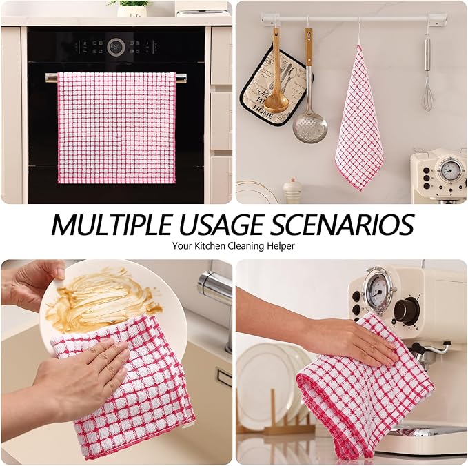 Homaxy Kitchen Towels and Dishcloths Set, 16 x 25 and 12 x 12 Inches, Set of 8 Cotton Terry Kitchen Dish Towels, Super Soft and Absorbent Dish Cloths, Red