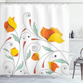 Ambesonne Floral Shower Curtain, Bouquet with Swirled Branches Romantic Paper Flowers Origami Autumn Blooms Image, Cloth Fabric Bathroom Decor Set with Hooks, 69" W x 84" L, Mint Orange