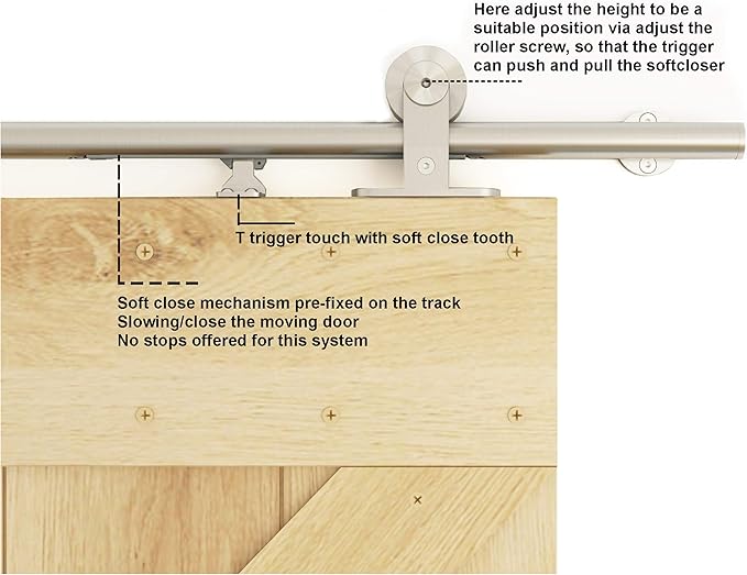DIYHD 8FT Integrated Soft Close Sliding Hardware Brushed Stainless Steel Top Mount Studio Barn Door Style Track Kit