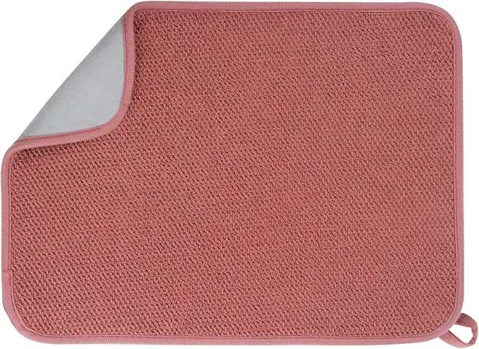 Microfiber Dish Drying Mat, Super Absorbent Kitchen Dish Drying Pad, Reversible for Countertop, 12*16 inch Red
