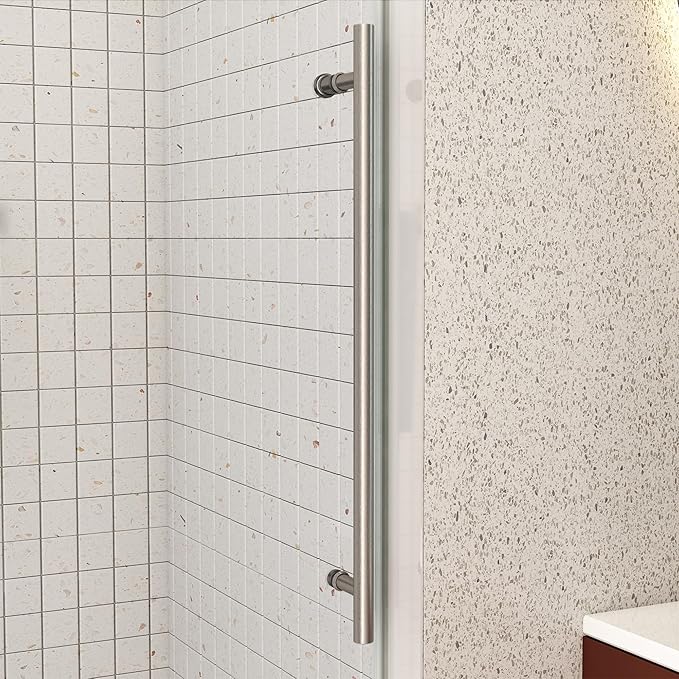 Sunrosa Frameless Shower Door, 51-55" W x 76" H Sliding Shower Door with Handle, Glass Shower Door with 5/16" (8mm) Clear SGCC Tempered Glass, Brushed Nickel