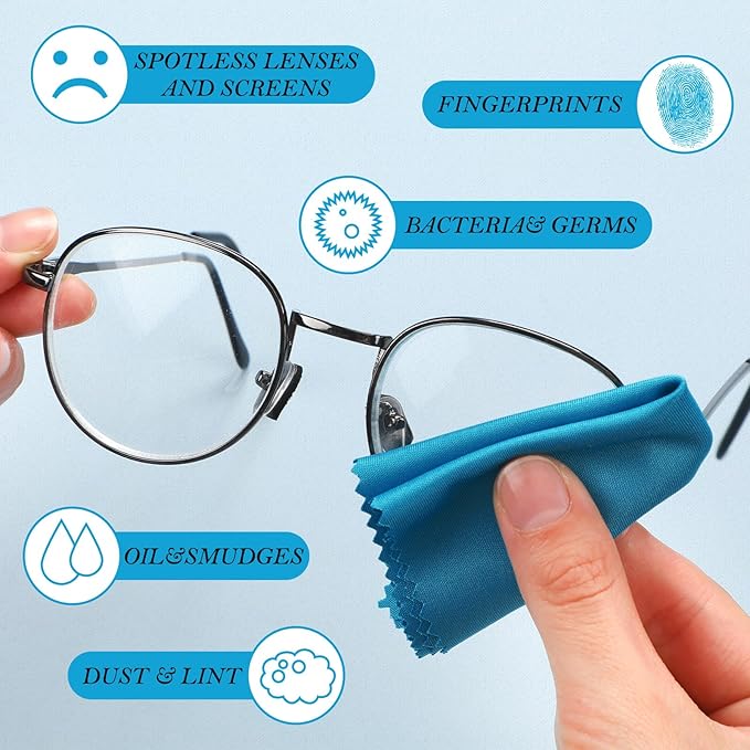 Sumind 100Pcs Eyeglass Cleaning Cloth Bulk 5.5 in Microfiber Glass Cleaning Cloths Eye Glasses Cleaner Wipes Microfiber Cloth for Glasses Phone Camera Lenses Screen Delicate Surfaces(Blue)
