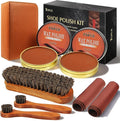 Topus 8 Pieces Shoe Polish Kit, Includes 2Pcs 1.4Oz Brown Shoe Wax, 3 Pieces Horsehair Boots Brushes, 2Pcs Shine Cloths