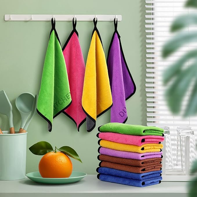 Microfiber Cleaning Cloth Set - 6 Pack Microfiber Towel 12"x12" with Printed Use Labels, Color-Coded Dish Rags Cleaning Towels, Reusable Rags for Cleaning House, Kitchen, Car, Bathroom