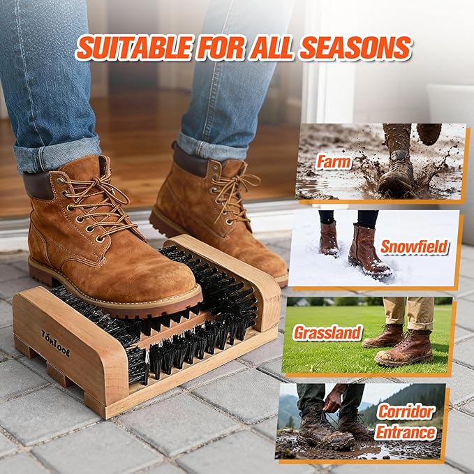 Wooden Boot Brush Scraper Outdoor - Boot Scrubber - Boot scrapers with Brushes Outdoor Mud & Dirt -8.27 * 5.91 * 2.52