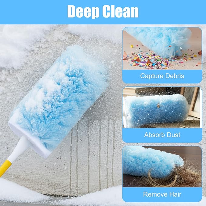 40 Count Duster Refills for Most Duster Handle, 360° Heavy Duty Duster Refills Disposable Microfiber Dusters with 2 Hands for Dusting Cleaning (Blue)