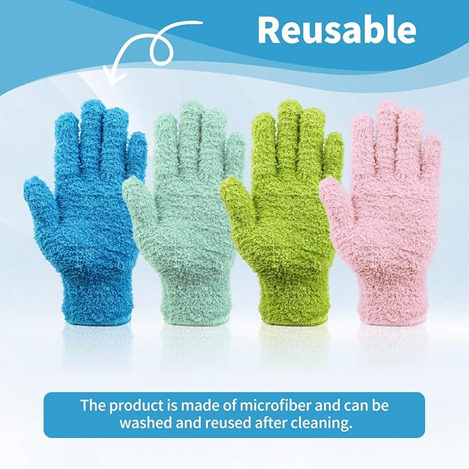 Microfiber Gloves for Plants,4Pairs Reusable Plant Gloves Dusting Washable Mittens Cleaning Glove Microfiber Dusters for House Furniture Blinds Kitchen Plants