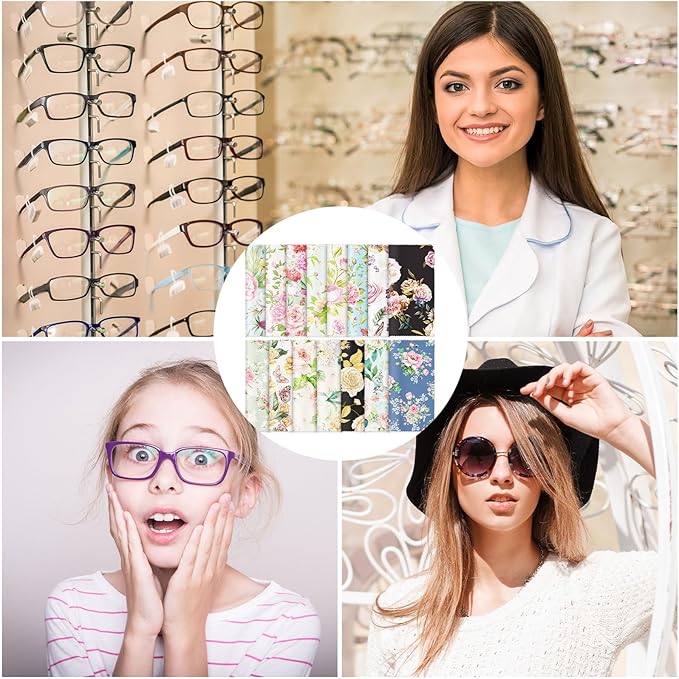 24 Pcs Flower Eyeglasses Cleaning Cloths Lens Cleaning Cloths Reusable Soft Microfiber Glasses Tools for Eyeglasses Camera Lens Cell Phone Screen 6 x 6 Inches