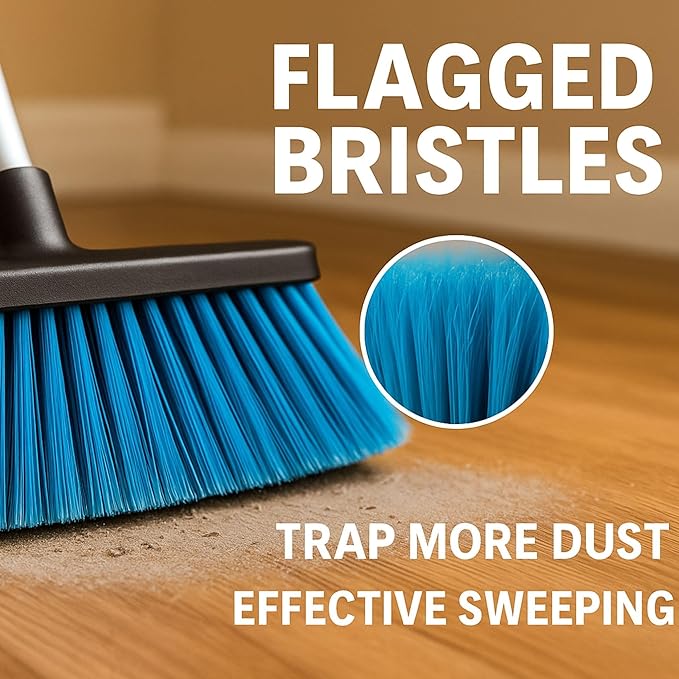 Aria Blue Broom Head – 13” Sweeping Surface – Heavy-Duty Soft Bristles with Flagged Magnetic Effect – Universal Thread – Recycled PP – Deep Indoor/Outdoor Sweeper(Blue, ARIA)