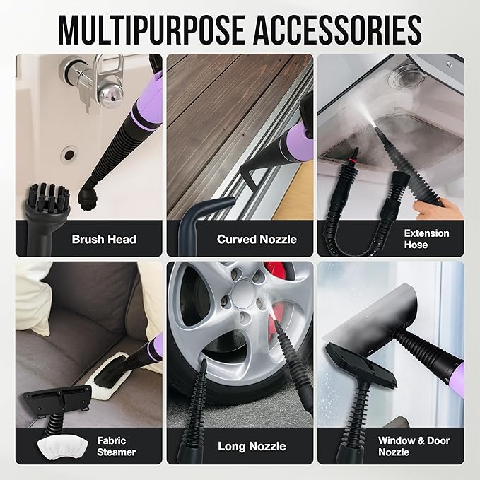 Comforday Multi-Purpose Handheld Pressurized Steam Cleaner with 9-Piece Accessories, Handheld Steamer Perfect for Stain Removal, Curtains, Car Seats, Floor, Bathroom, Window Cleaning (Purple)