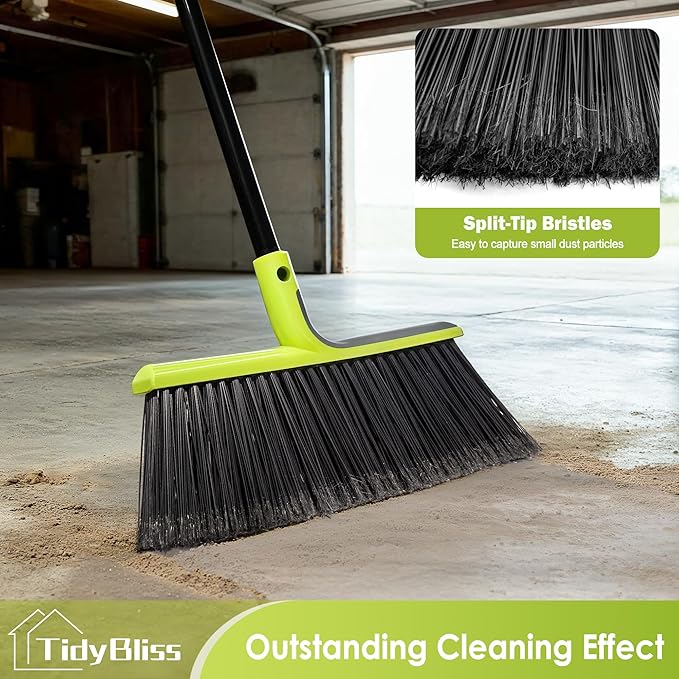 Outdoor Broom Heavy Duty, 56 inches Tall Commercial Soft Bristle Angle Brush for Sweeping Outside Patio Garden Porch Deck Shop Restaurant Garage House Lobby Hardwood Floors (Green)