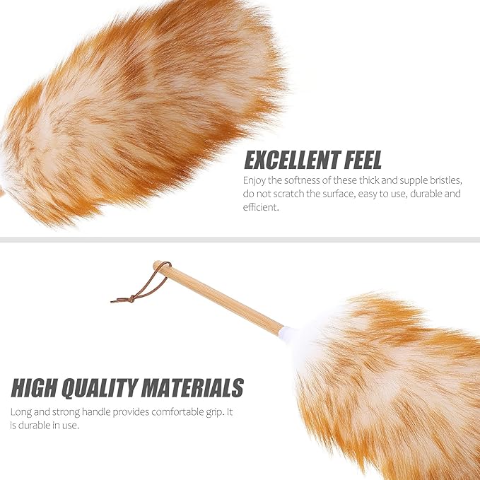 Wool Duster Brush with Handle, White Lambswool Dust Sweeper for Household Cleaning, Lightweight Dusting Tool for Multi-Surface Use and Home Maintenance Random Color