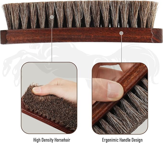 100% Horsehair Brush Professional Premium Horsehair Shoe Brush Dauber Applicators for Leather Shoes Boots Coats Purses Soft Horsehair with Curved Wood Handle for Grip Leather Shine Polish (3pcs)