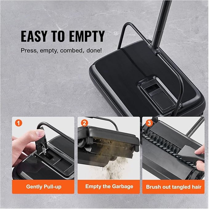 Carpet Sweeper - 7.87" Manual Floor Sweeper for Hardwood, Laminate, Rugs - Non-Electric Dustpan with Comb - Home Office Cleaning