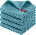 Homaxy 100% Cotton Waffle Weave Kitchen Dish Cloths, 4-Pack Ultra Soft Absorbent Dish Towels, Quick Drying Dish Rags, 12 x 12 Inches, Lake Blue