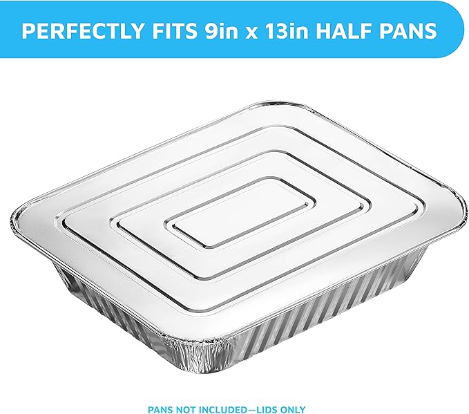 MontoPack Half-Size Aluminium Foil Lids | [50 Pack] | Perfect Fit for 9x13 Roasting Pans | Premium Quality for Baking & Catering | Disposable Food Prep Containers Lids