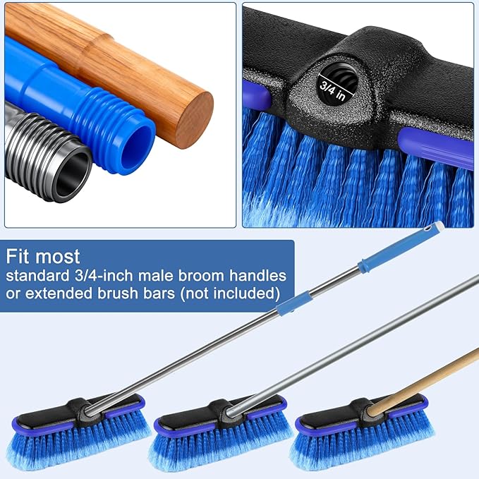 Car Wash Brush Head with Soft Bristle 10 Inch, Car Cleaning Brush with Protective Bumper for Cleaning Auto Cars Trucks RV Boat Deck (Blue) (4 Pack)