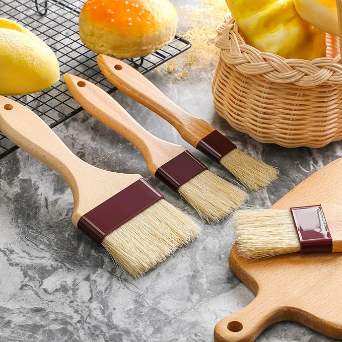 Boao Natural Bristle Pastry Brush Beech Wooden Handle Basting and BBQ Brushes for Cooking, Butter, Oil, Egg, Marinade, Grilling, Baking, Kitchen Food(1, 1.5, 2, 3 Inch)