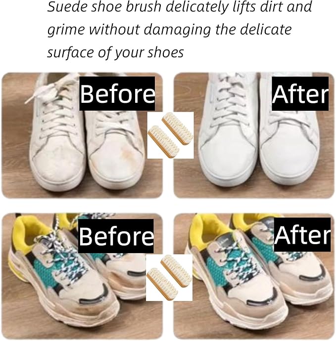 Suede Shoe Brush and Eraser, 2PCS Soft Rubber Bristle Shoe Brush, Suede Shoes Cleaner with Wooden Handle, Stain Eraser Suede Cleaning Brush for Shoes, Bags, Jacket, Purse, Sofa