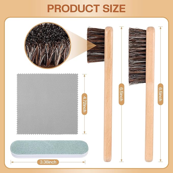 4 Pcs Horsehair Silver Cleaning Brushes Dauber Sterling Detail Polish Brush Applicator Set with Polishing Cloth for Silverware Plateware Jewelry Cleaner(Style B)
