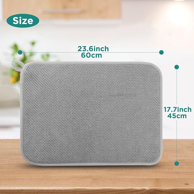 Microfiber Dish Drying Mat, Super Absorbent Kitchen Dish Drying Pad for Easter Day, Reversible Gift Mats for Countertop, 17.8 * 23.6 inch Gray